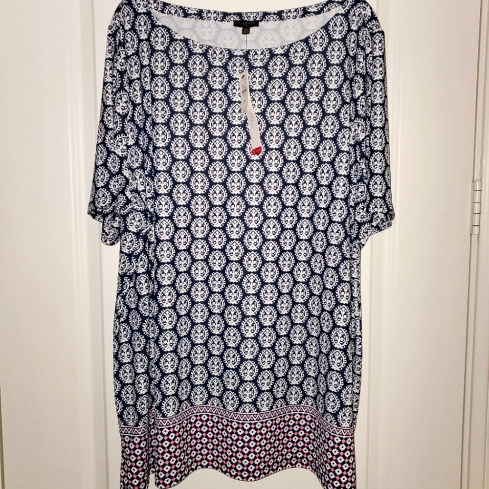 Talbots 2X, Knit Jersey Black/white/pink dress